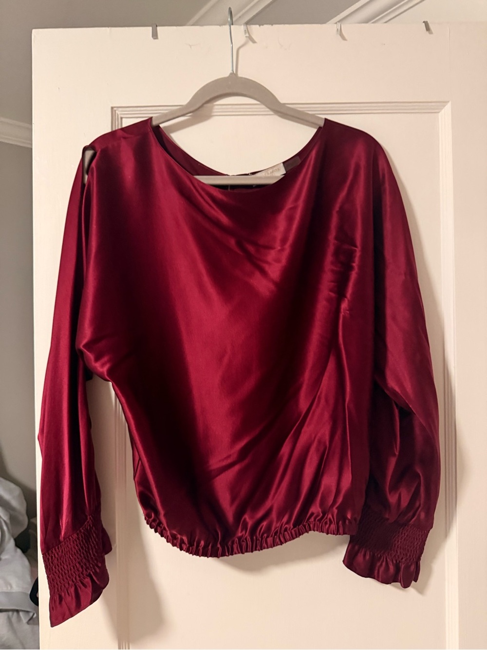 Ramy Brook Women's Satin Long-Sleeve Blouse - Deep Burgundy